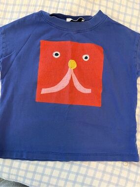 Bobo Choses Blue Tee with Red Face Graphic